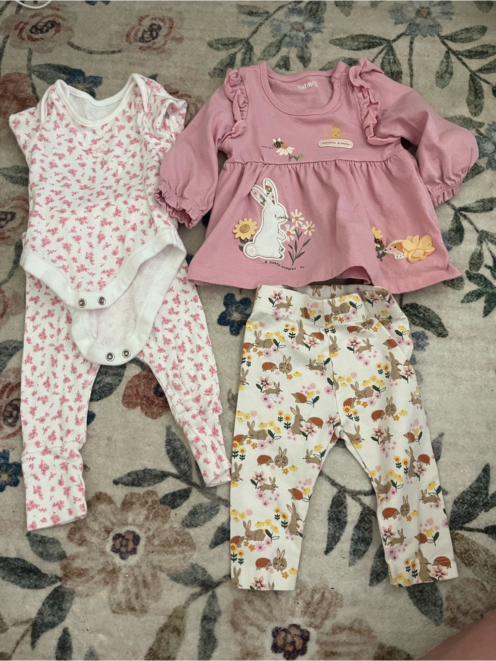 Baby Girl 0-3M Bunny & Floral Outfit Bundle | Nutmeg England | 4 Pieces
